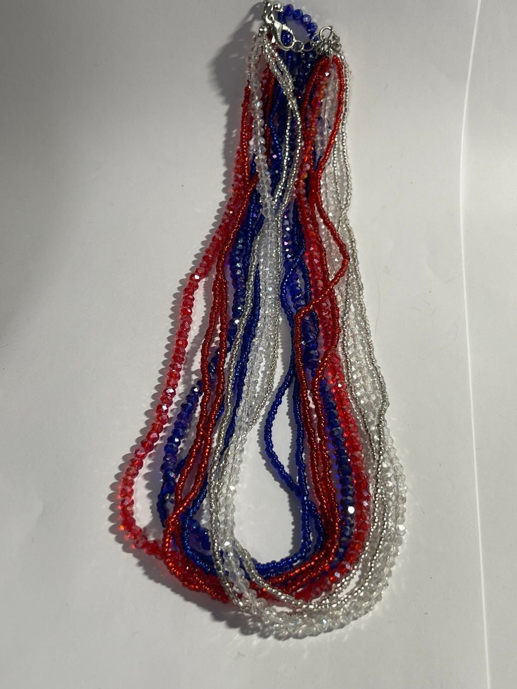 21in Red White and Blue Crystal Seed Bead Necklace