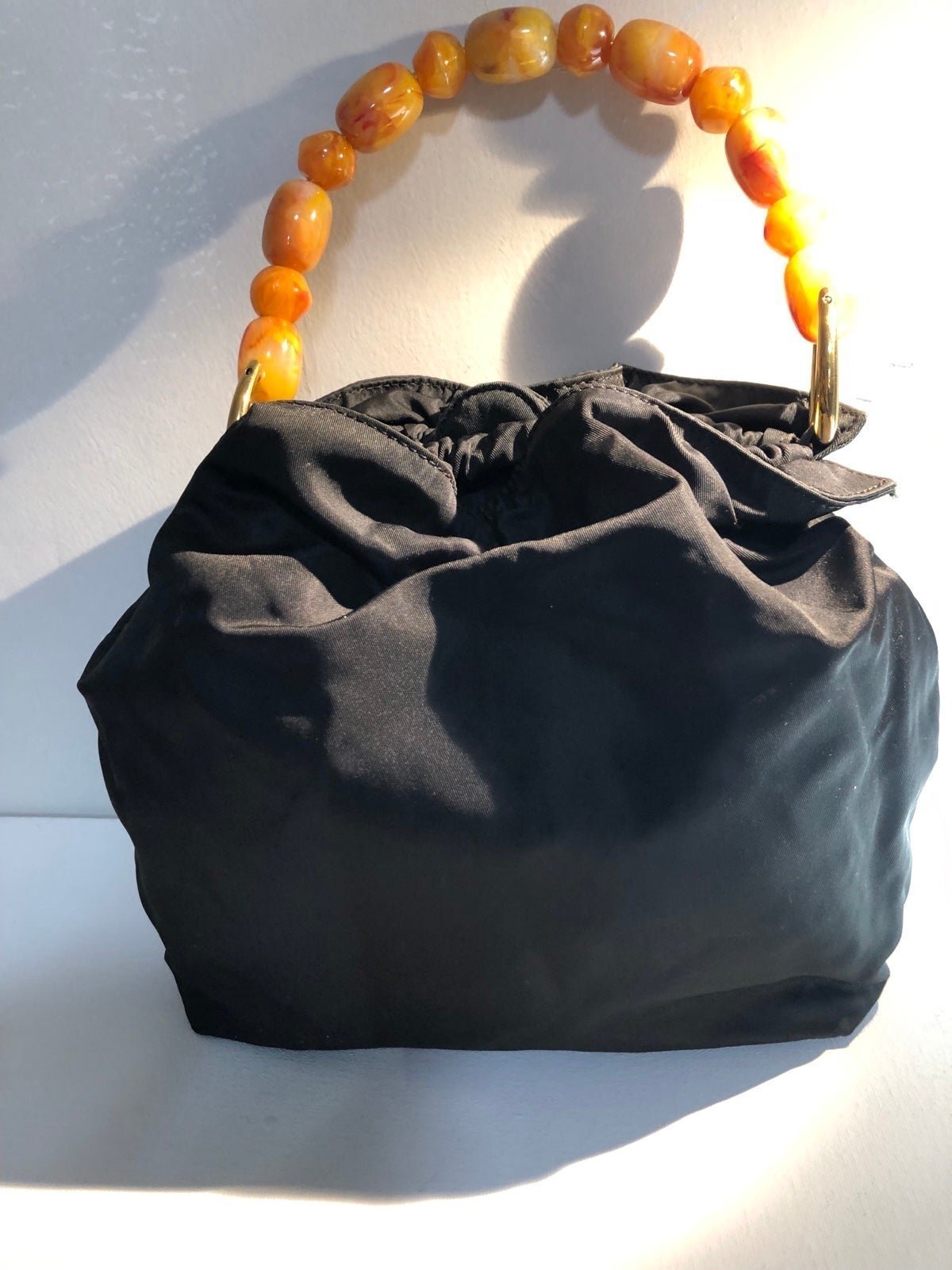 Christian Dior Black Handbag with Amber Beaded Handle