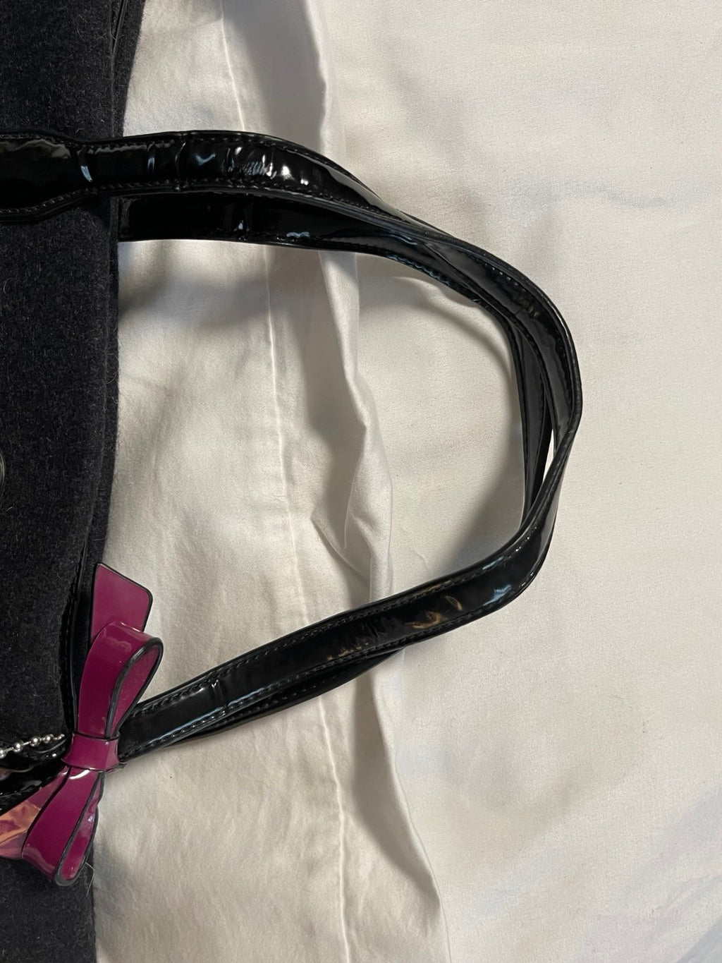 Coach Wool Felt Tote Bag Patent Leather Handles