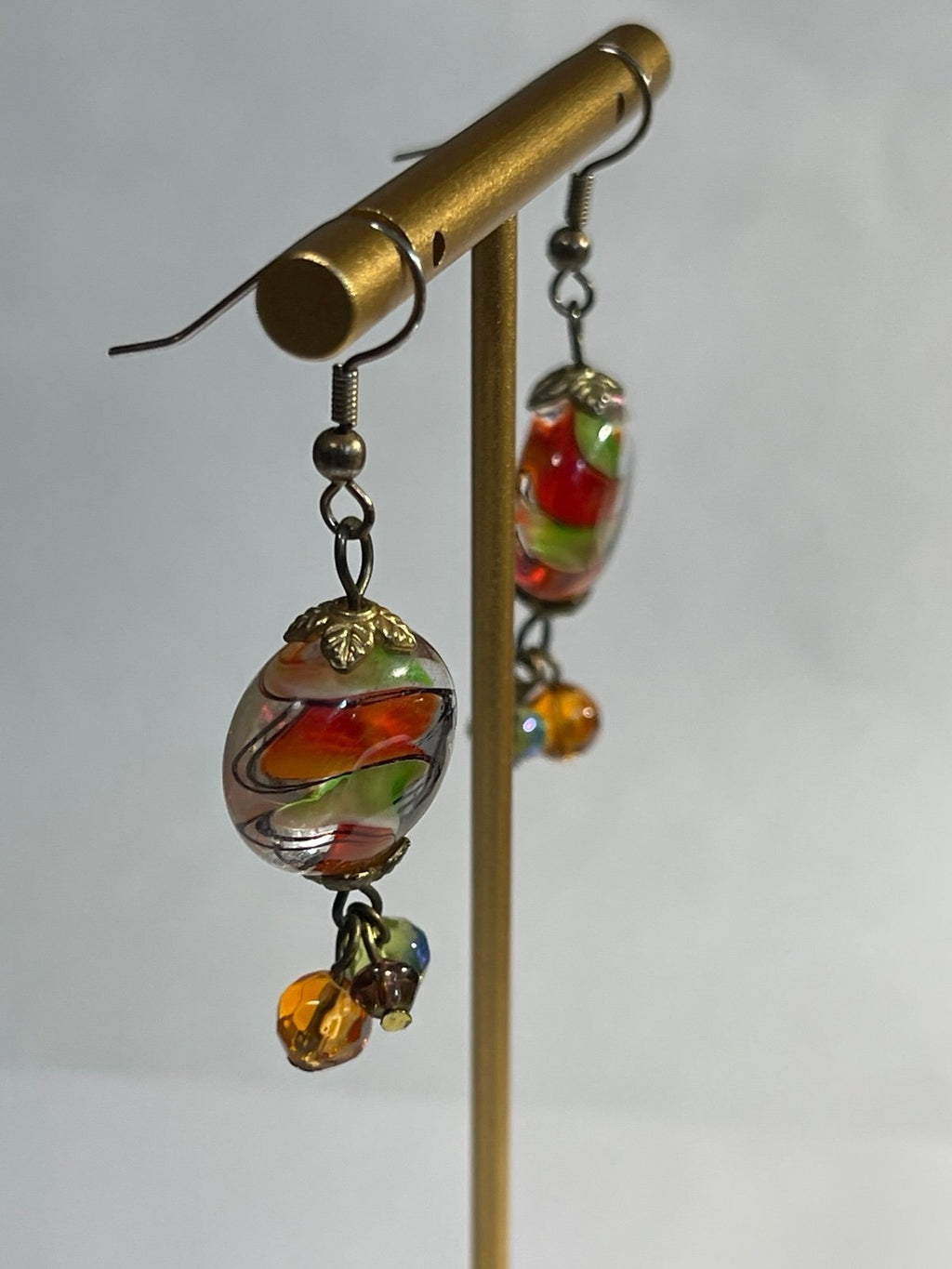Glass and Goldtone Bead Dangle Earrings