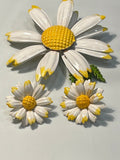 Vintage 1960s Enamel Daisy Brooch & Clip Earrings Set