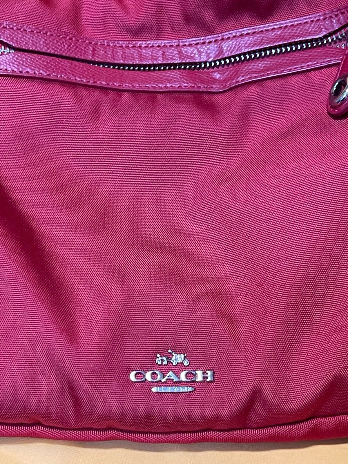 Coach Red Nylon Crossbody Bag Leather Trim