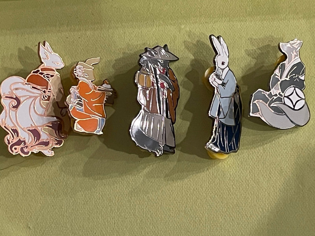 Three Muses Inc. Folklore Tea Enamel Pin Set (5) – Kitsune & Yōkai