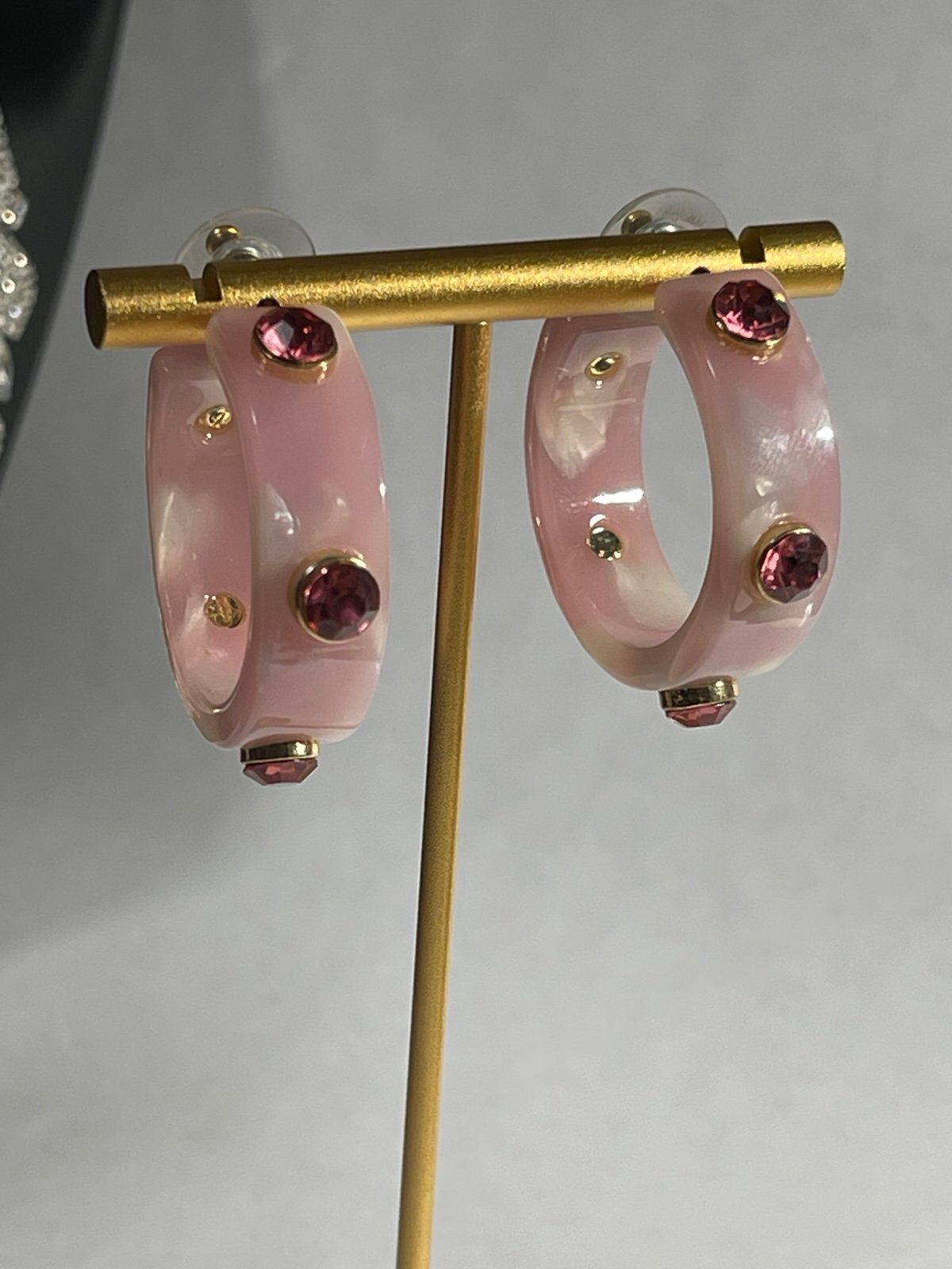 Inc International Concepts Pink Resin Hoop Earrings w/Rhinestone Accents