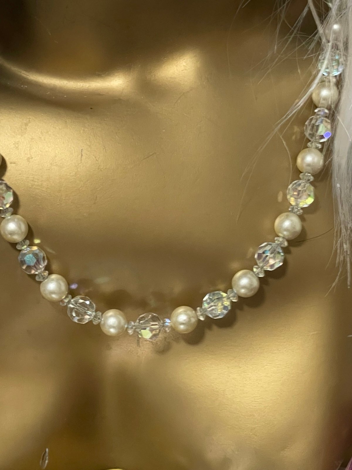 24″ Bergère Aurora Borealis Crystal & Faux Pearl Necklace