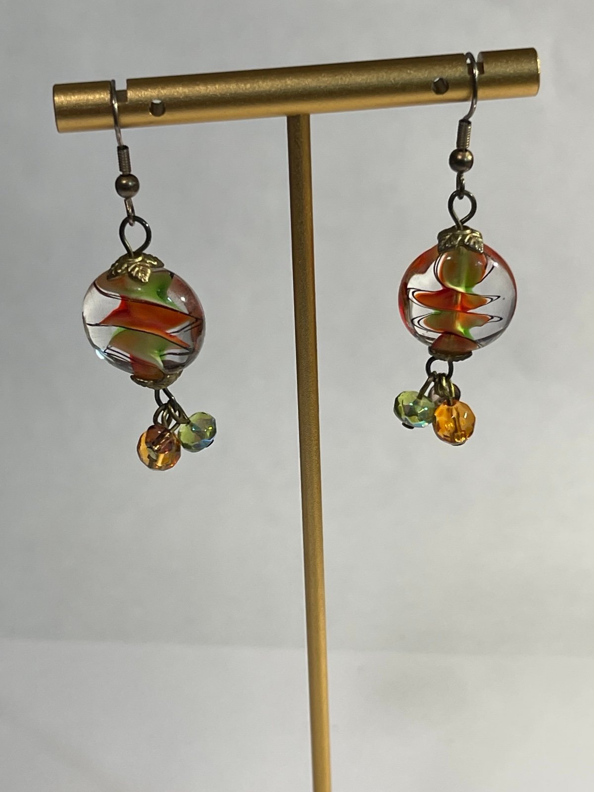 Glass and Goldtone Bead Dangle Earrings