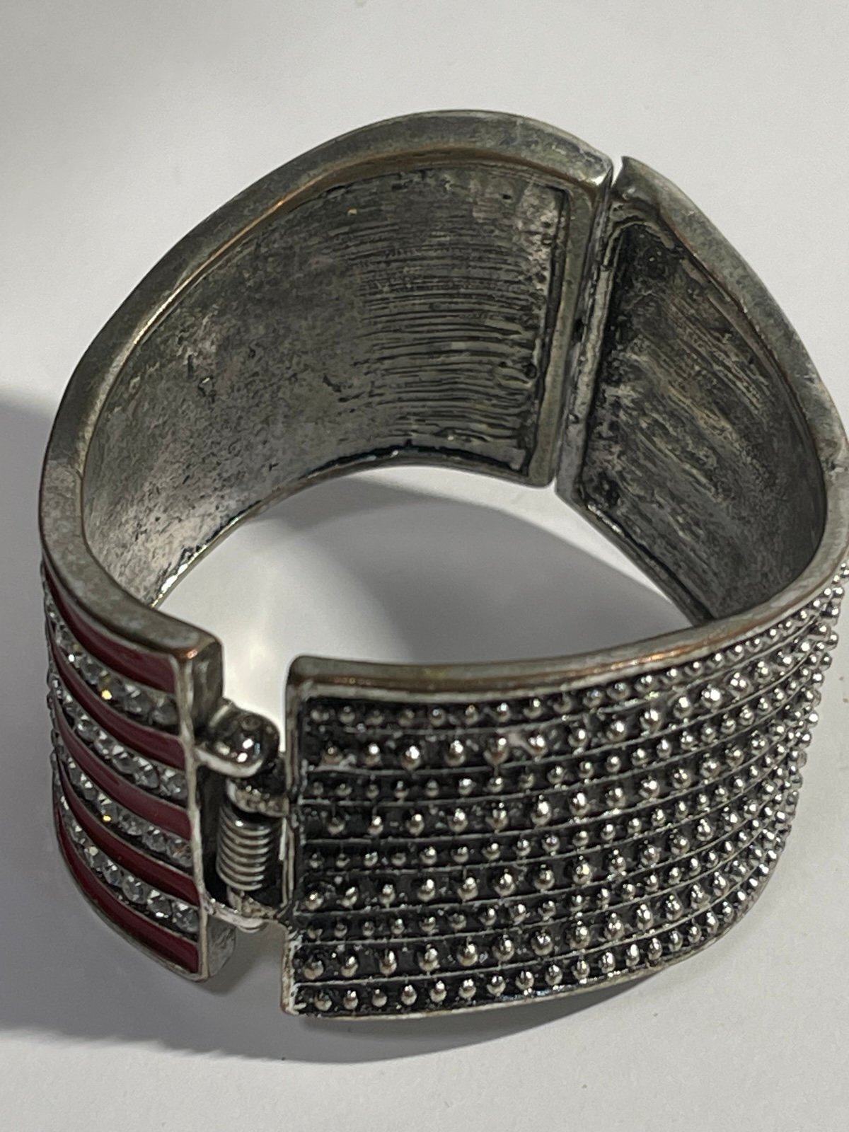 American Flag Gunmetal Tone Rhinestone & Enamel Hinge Cuff Bracelet