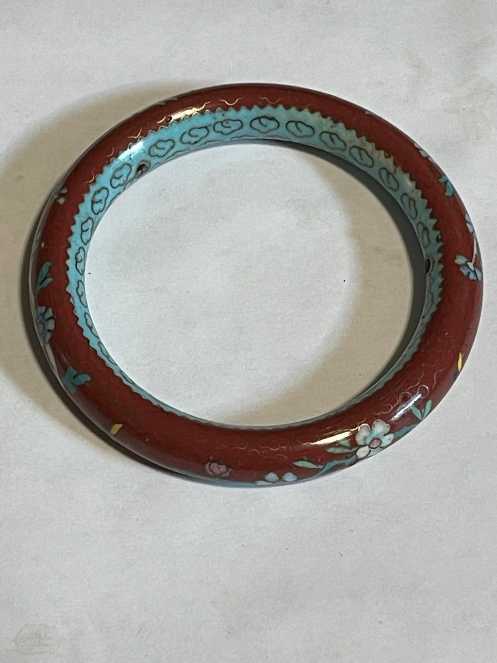Vintage Cloisonné Brick Red/Maroon Flower Bracelet