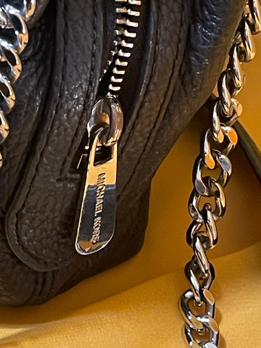 Michael Kors Black Pebbled Leather Chain Shoulder Bag Double Compartment