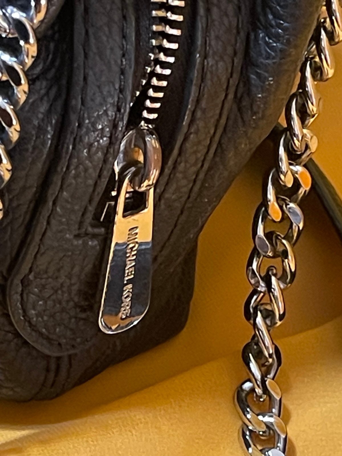 Michael Kors Black Pebbled Leather Chain Shoulder Bag Double Compartment