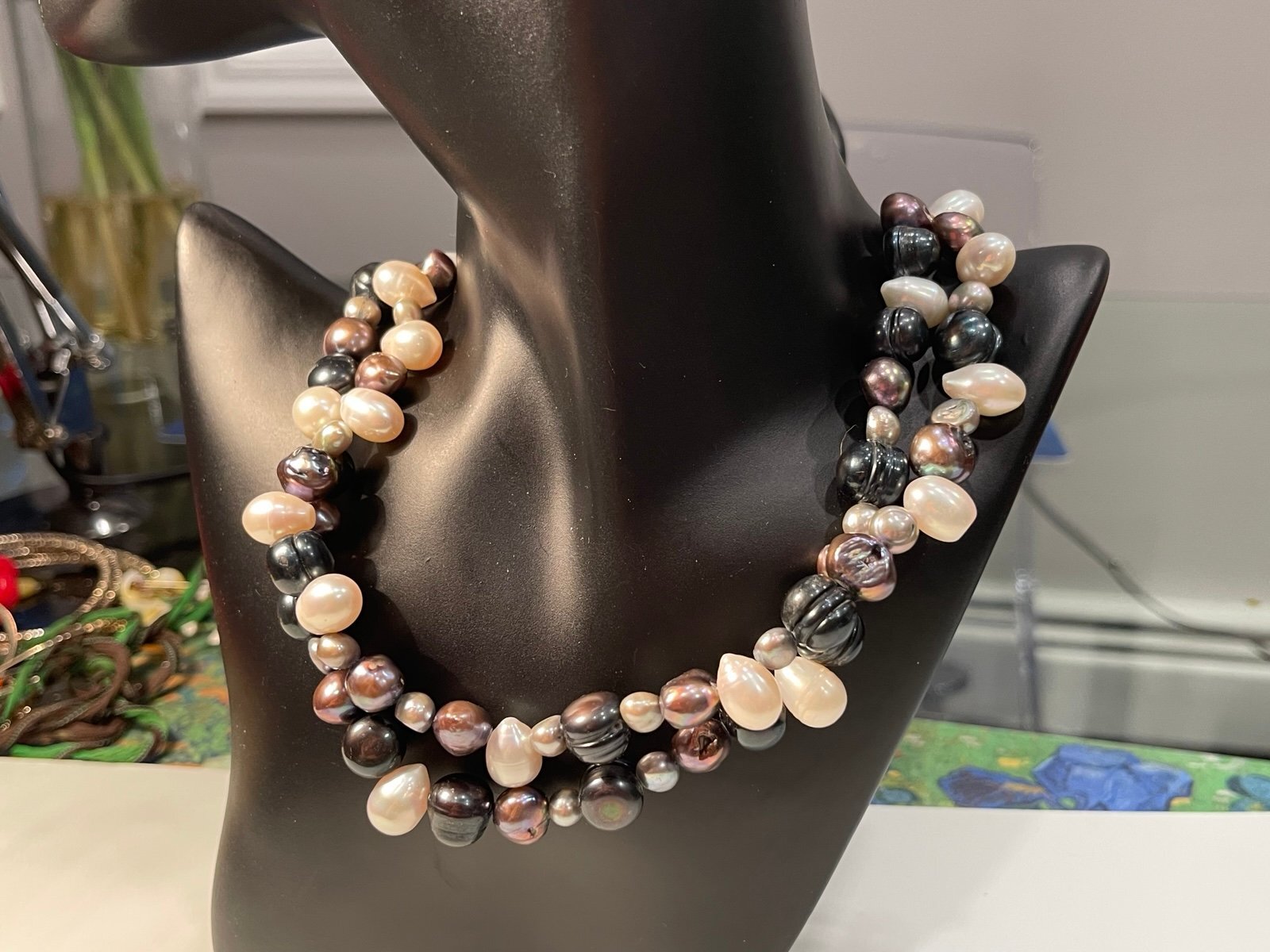 Vintage Sterling & MultiStrand Cultured Freshwater Pearl Necklace 16in