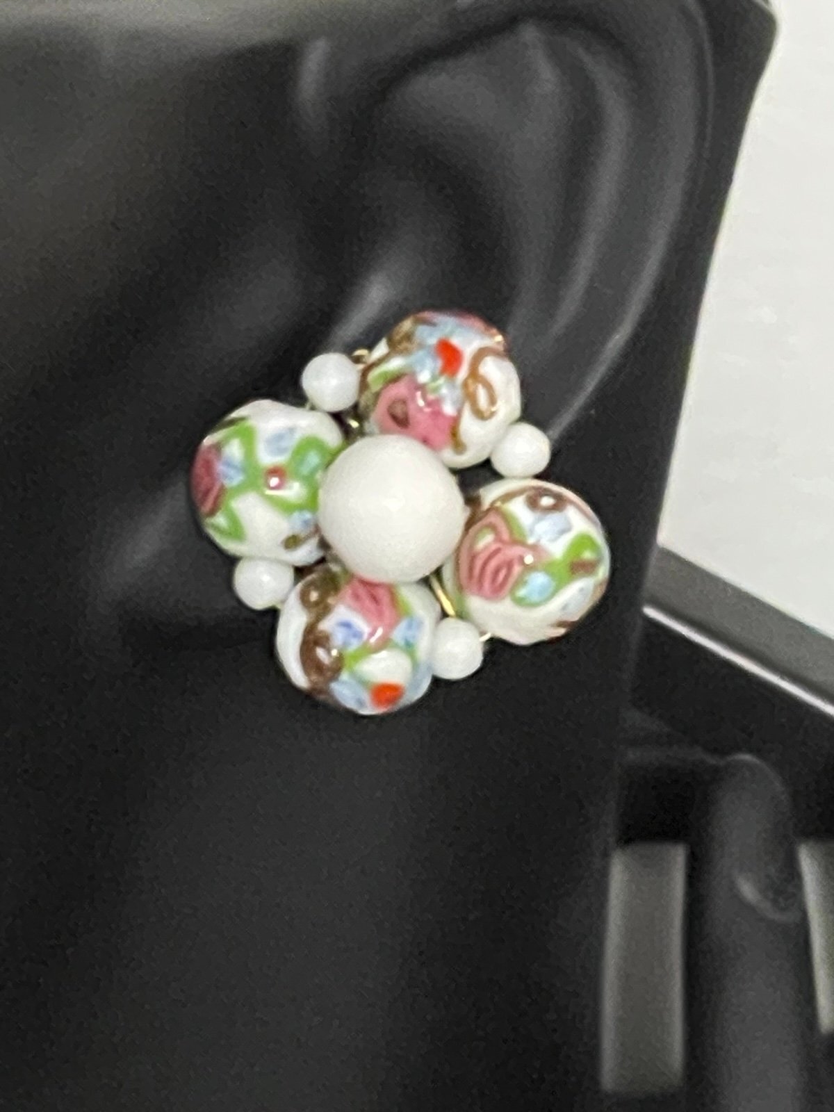Vintage Hand-Blown Lampwork Italian Wedding Bead Cluster Clip-On Earrings