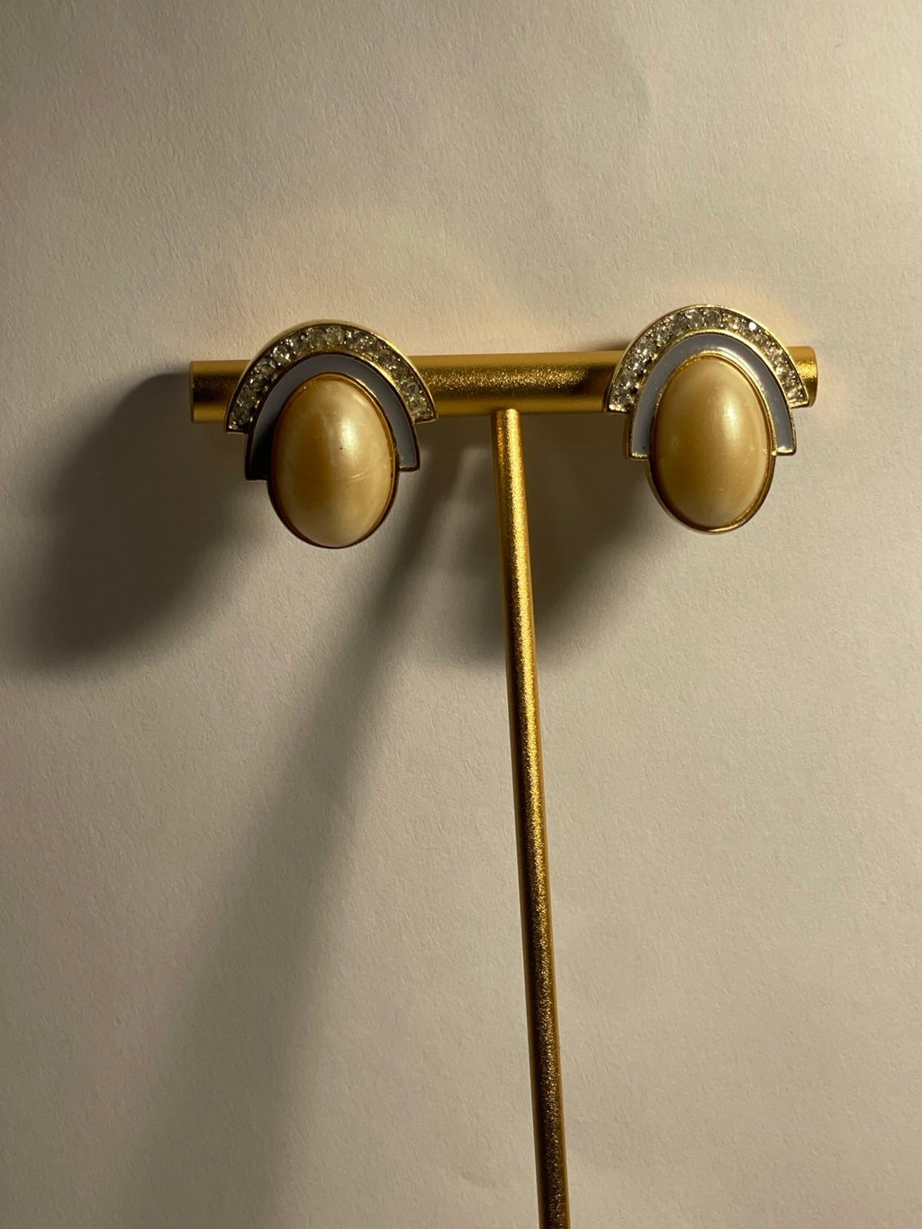Givenchy Gold-tone Faux Pearl Earrings with Enamel & Rhinestone Accents
