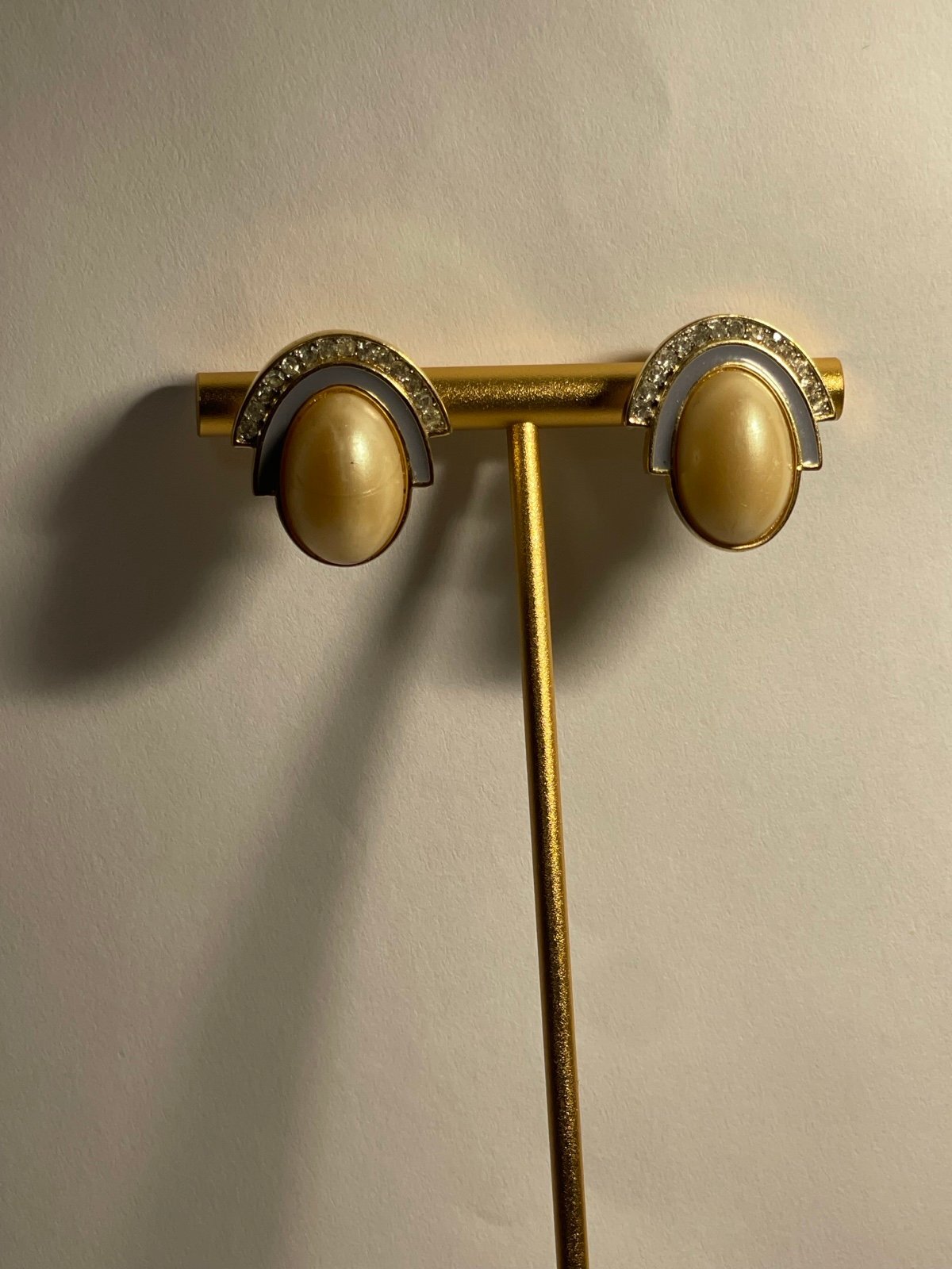 Givenchy Gold-tone Faux Pearl Earrings with Enamel & Rhinestone Accents