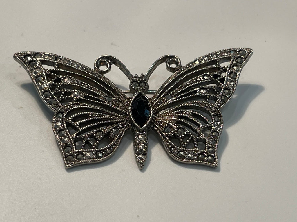 Marcasite & Rhinestone Filigree Design Butterfly Brooch