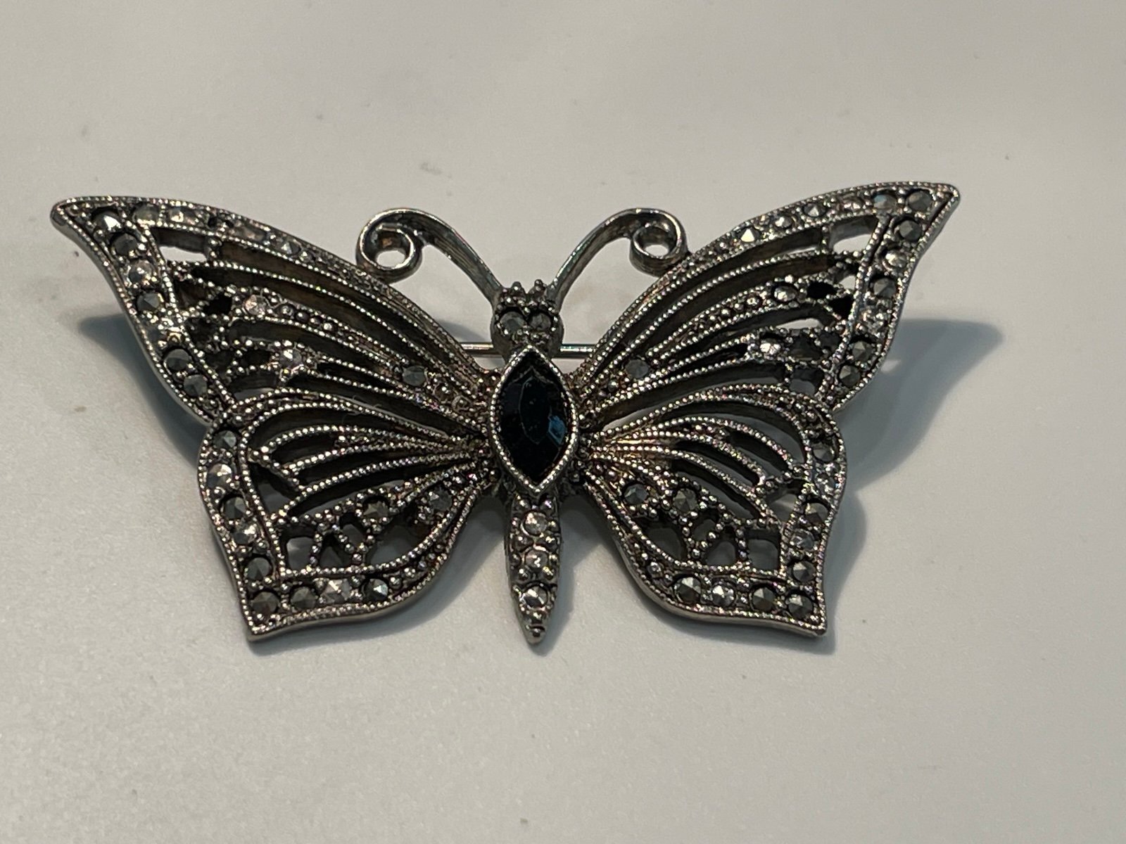Marcasite & Rhinestone Filigree Design Butterfly Brooch