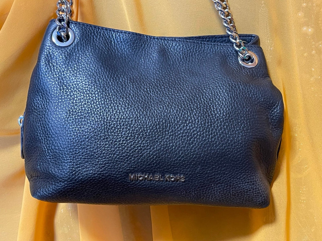 Michael Kors Black Pebbled Leather Chain Shoulder Bag Double Compartment