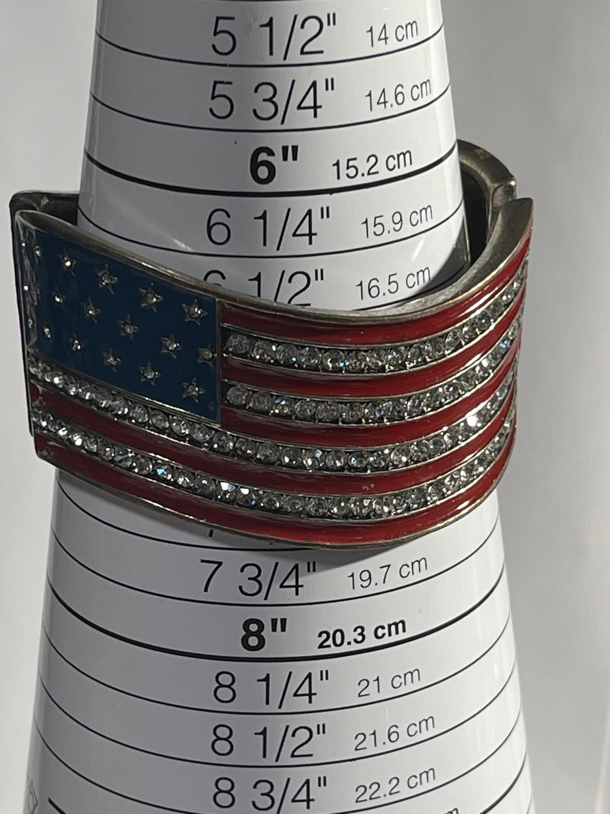 American Flag Gunmetal Tone Rhinestone & Enamel Hinge Cuff Bracelet