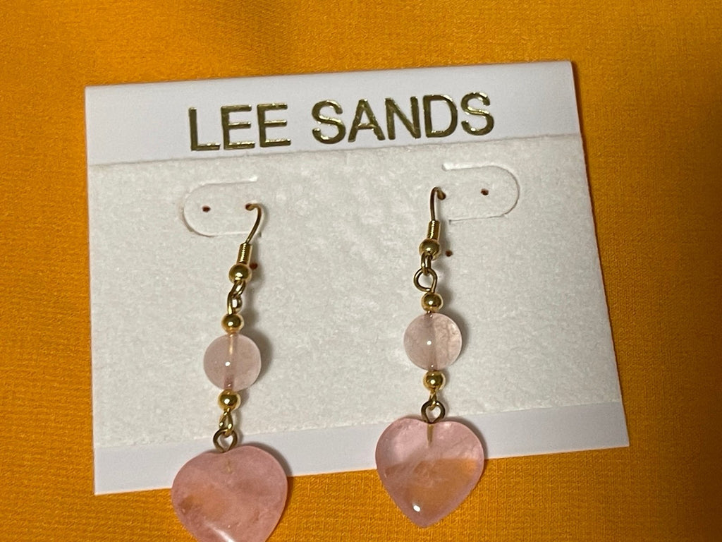 Lee Sands Rose Quartz and Goldtone Dangle Earrings