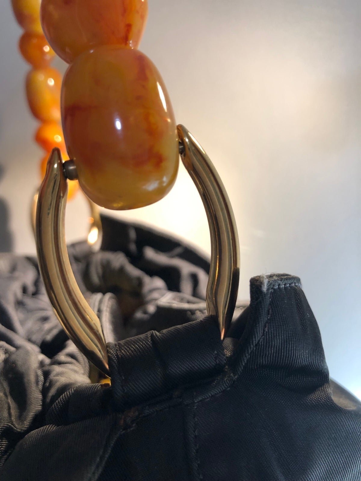 Christian Dior Black Handbag with Amber Beaded Handle