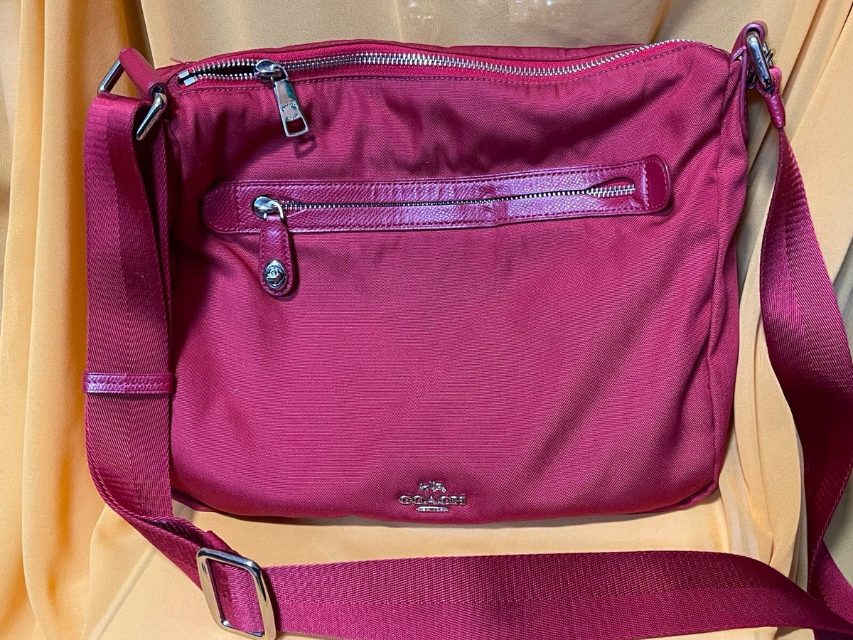 Coach Red Nylon Crossbody Bag Leather Trim