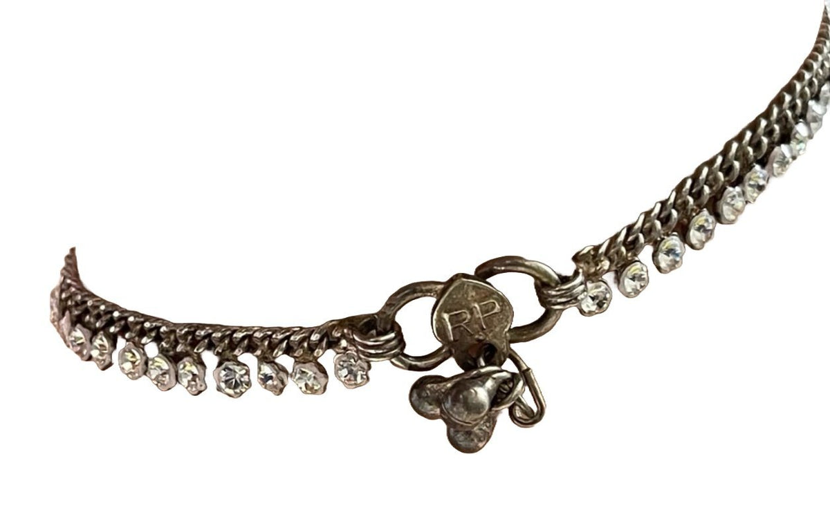 Vintage Asian Tribal Silver Toned Payal Anklet w\Dangle Rhinestones