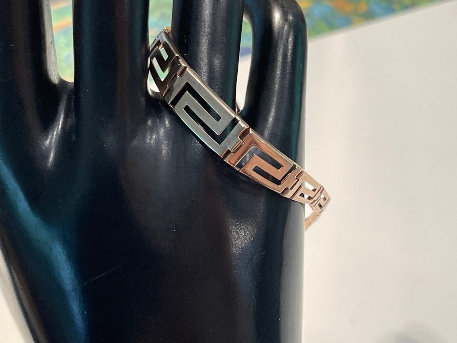 Vintage Meanders Design Greek Key Pattern 925 Sterling Silver Bracelet