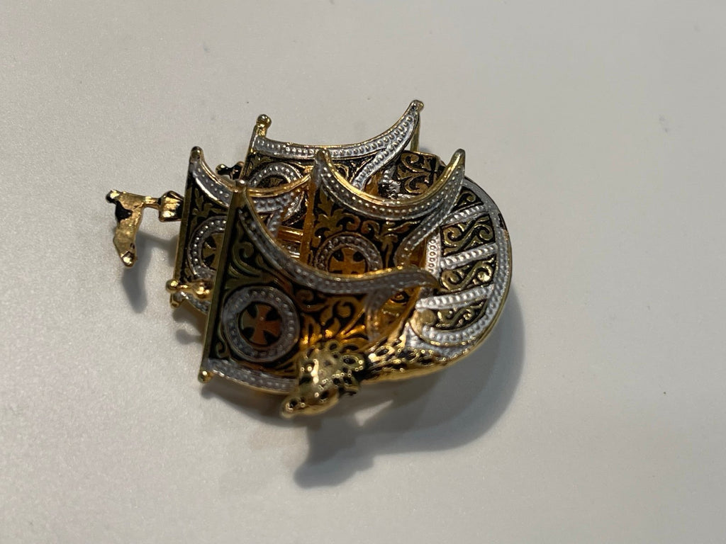 Vintage Damascene Spain Sailing Ship Brooch/Pin