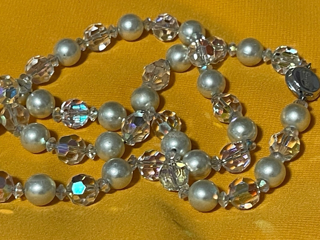 24″ Bergère Aurora Borealis Crystal & Faux Pearl Necklace