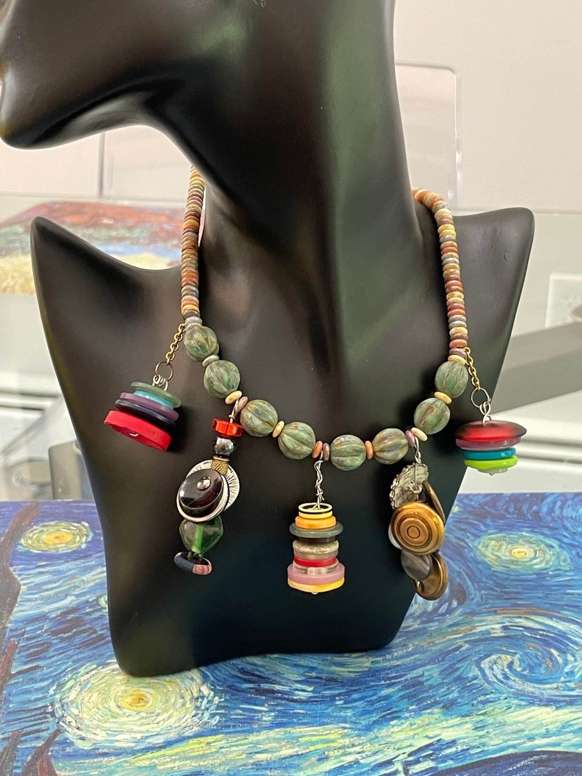 Whimsical Button & Bead Statement Necklace