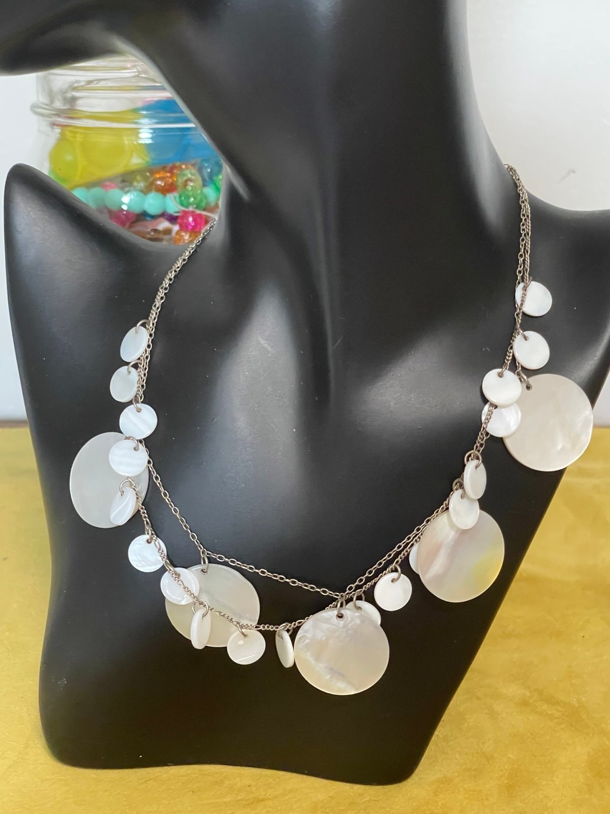 17.5 Sterling Silver Mother of Pearl Disc Dangle Pendant Necklace
