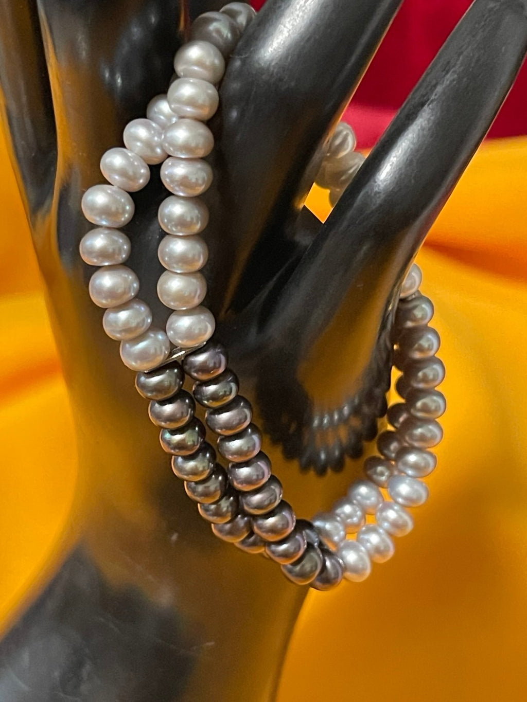 Doublestrand Multicolored Genuine Pearl Stretch Bracelet w/Sterling Spacers