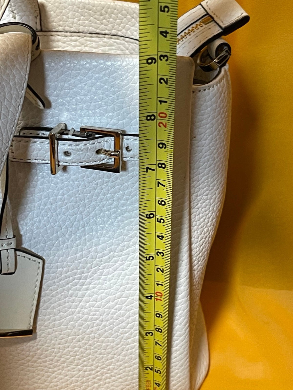 Kate Spade Cream Pebbled Leather Satchel Tote Crossbody Bag Belt Detail