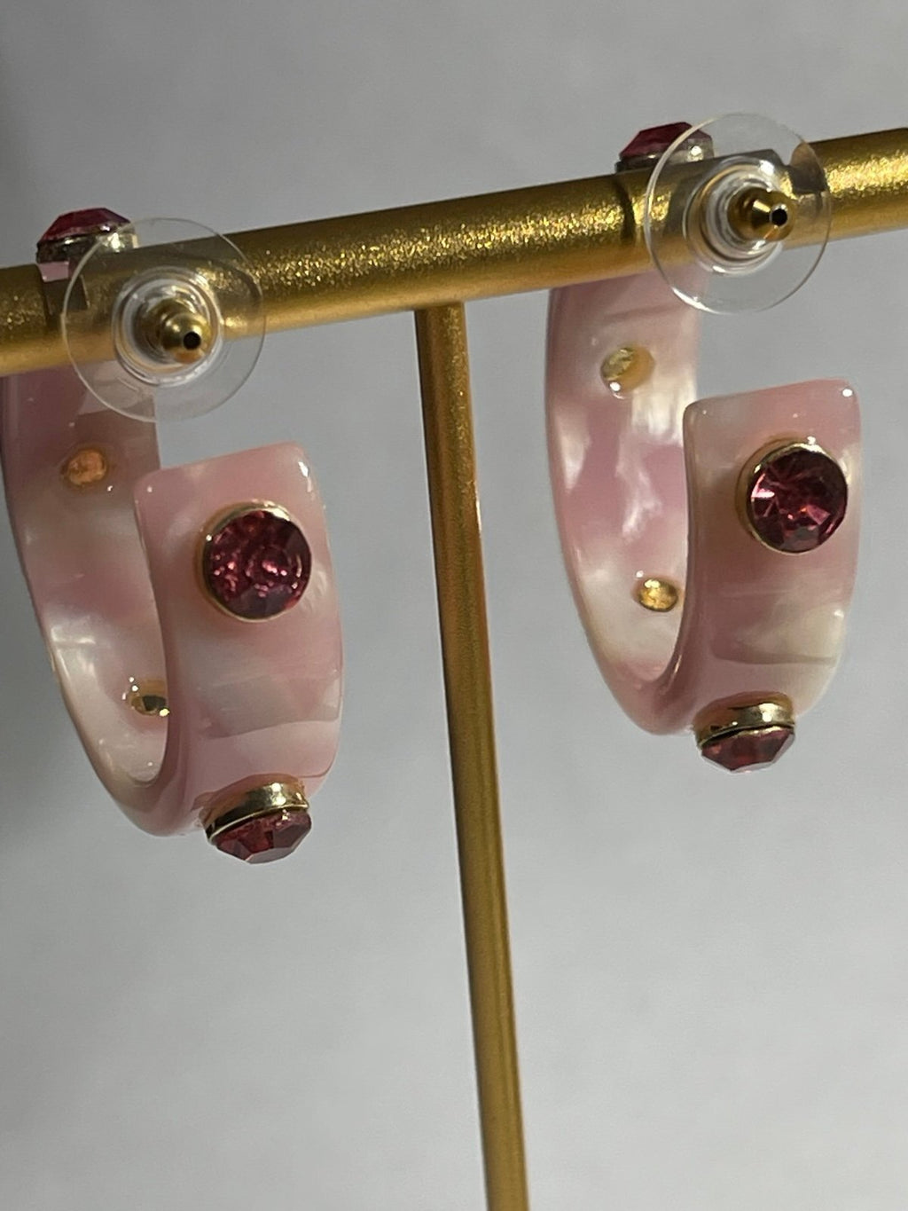 Inc International Concepts Pink Resin Hoop Earrings w/Rhinestone Accents