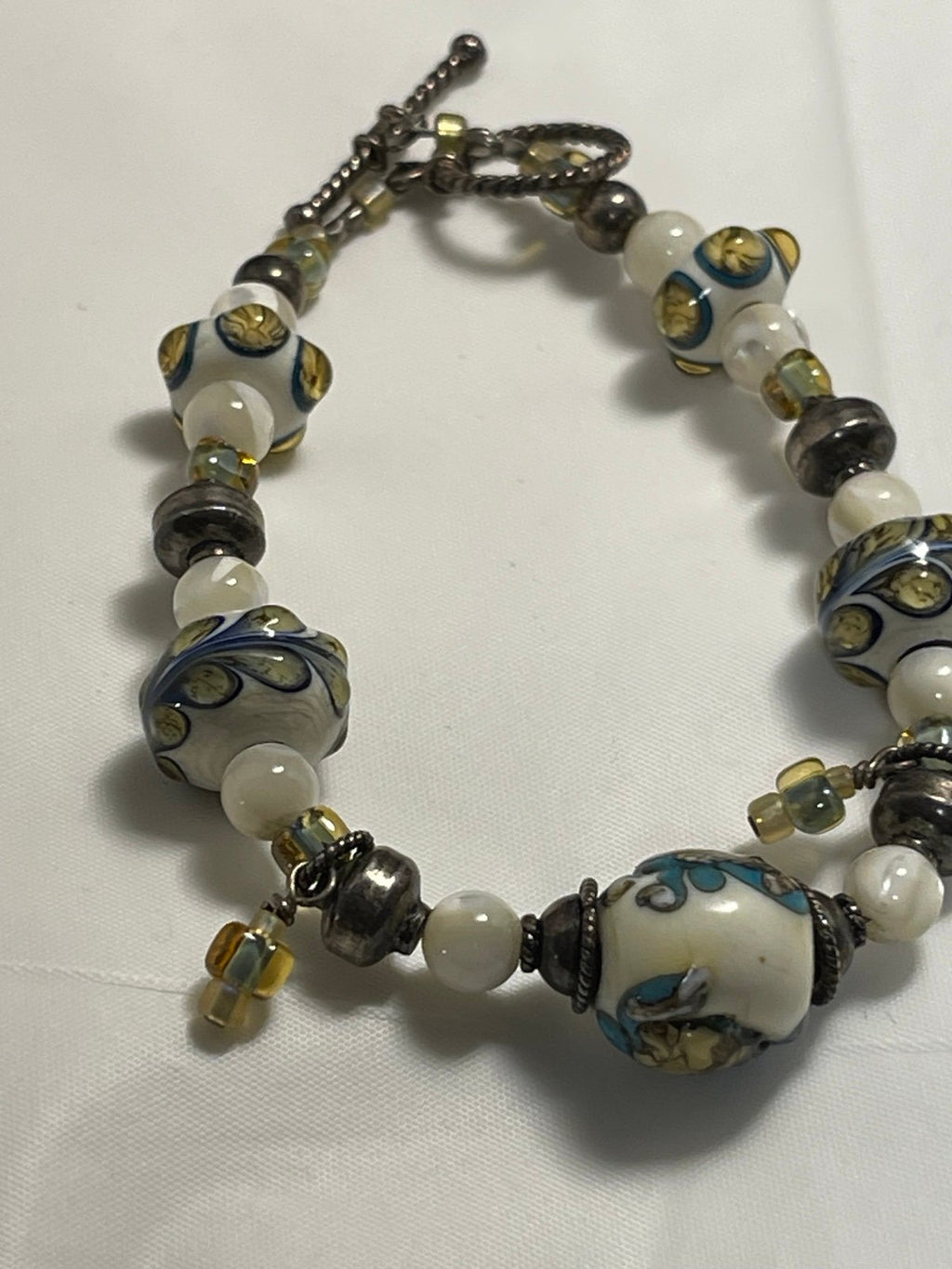 Vintage (1940’s) Italian Wedding Bead Bronze Toggle Bracelet