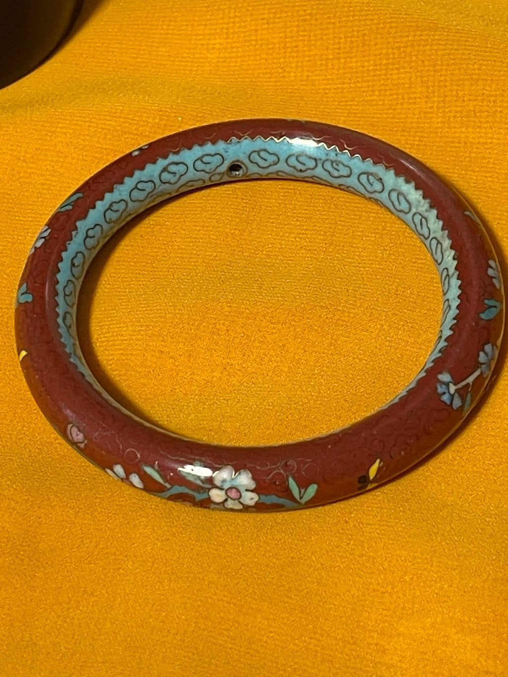 Vintage Cloisonné Brick Red/Maroon Flower Bracelet