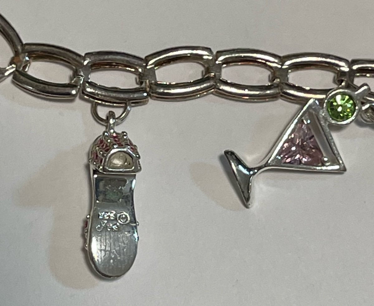 Sterling Silver Italian Charm Designer Bracelet with Fun Sterling Charms