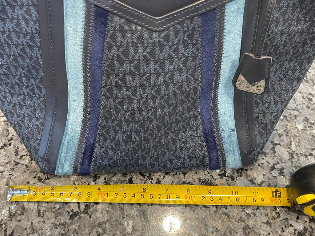 Michael Kors Large MK Monogram Tote Bag Blue Stripe Shoulder Bag