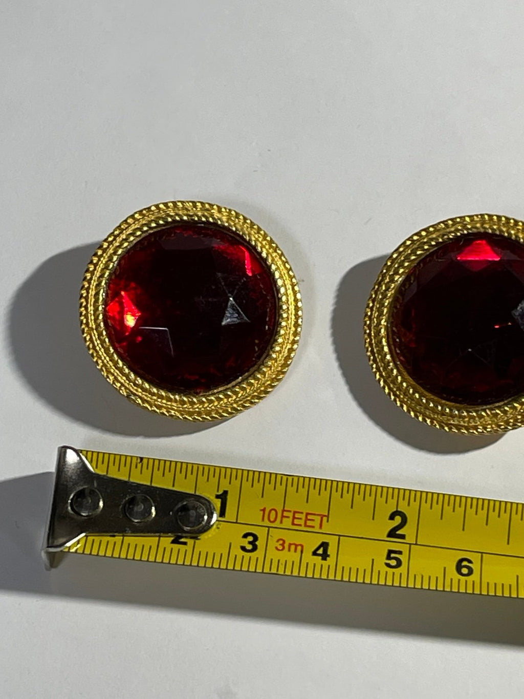Vintage Ann Taylor Goldtone Red Faceted Crystal Clipon Earrings