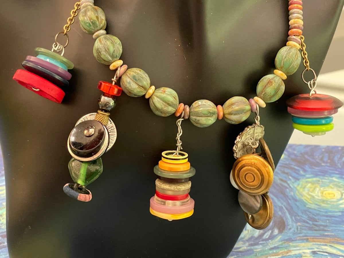Whimsical Button & Bead Statement Necklace