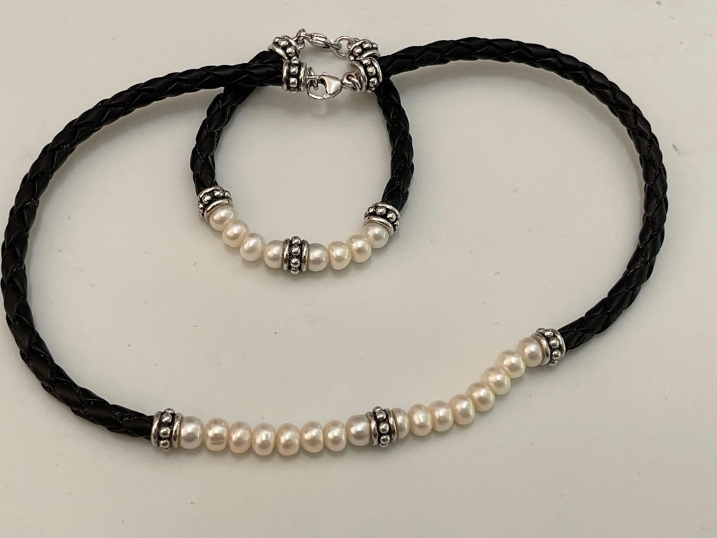 Sterling Silver, Pearl, Necklace and Bracelet Set