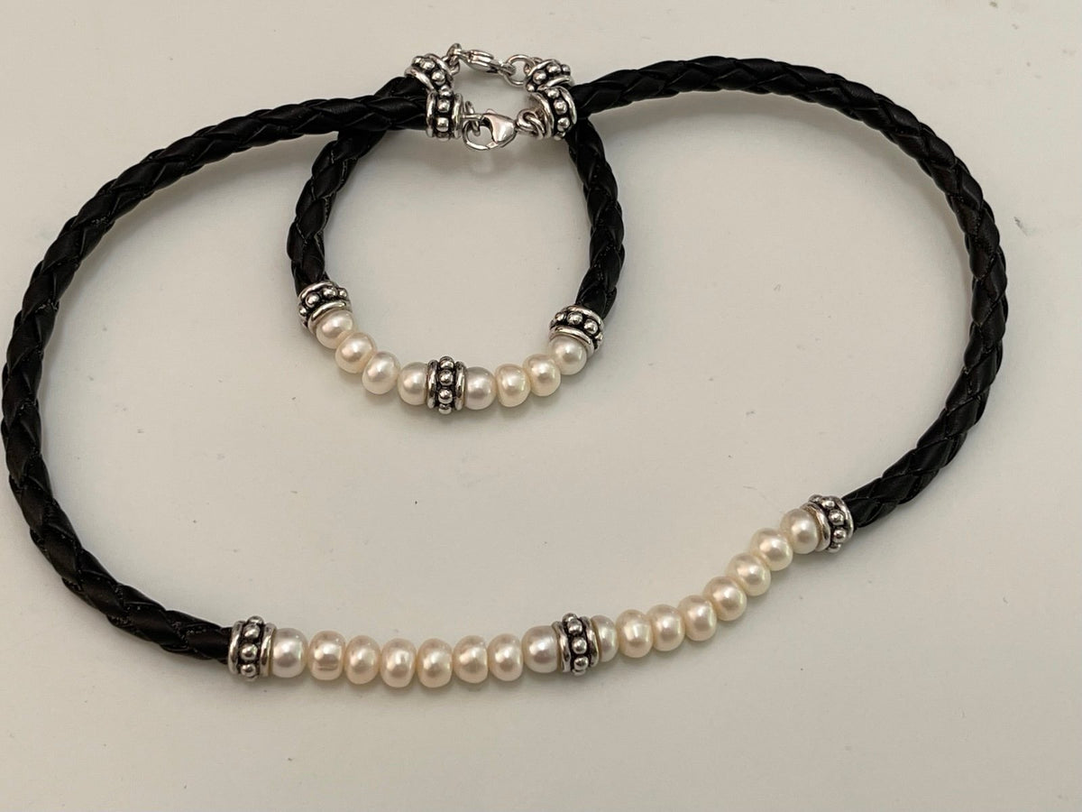 Sterling Silver, Pearl, Necklace and Bracelet Set