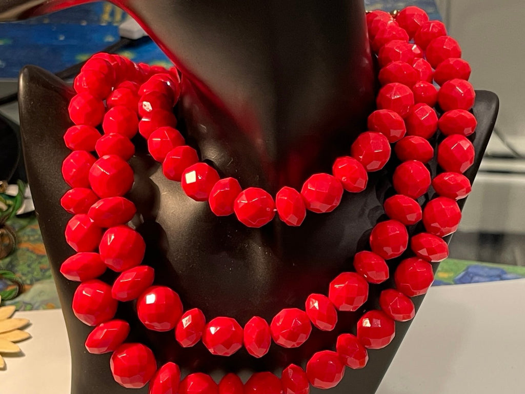 Sugarfix 3Strand Faceted Red Bead Necklace – 19”