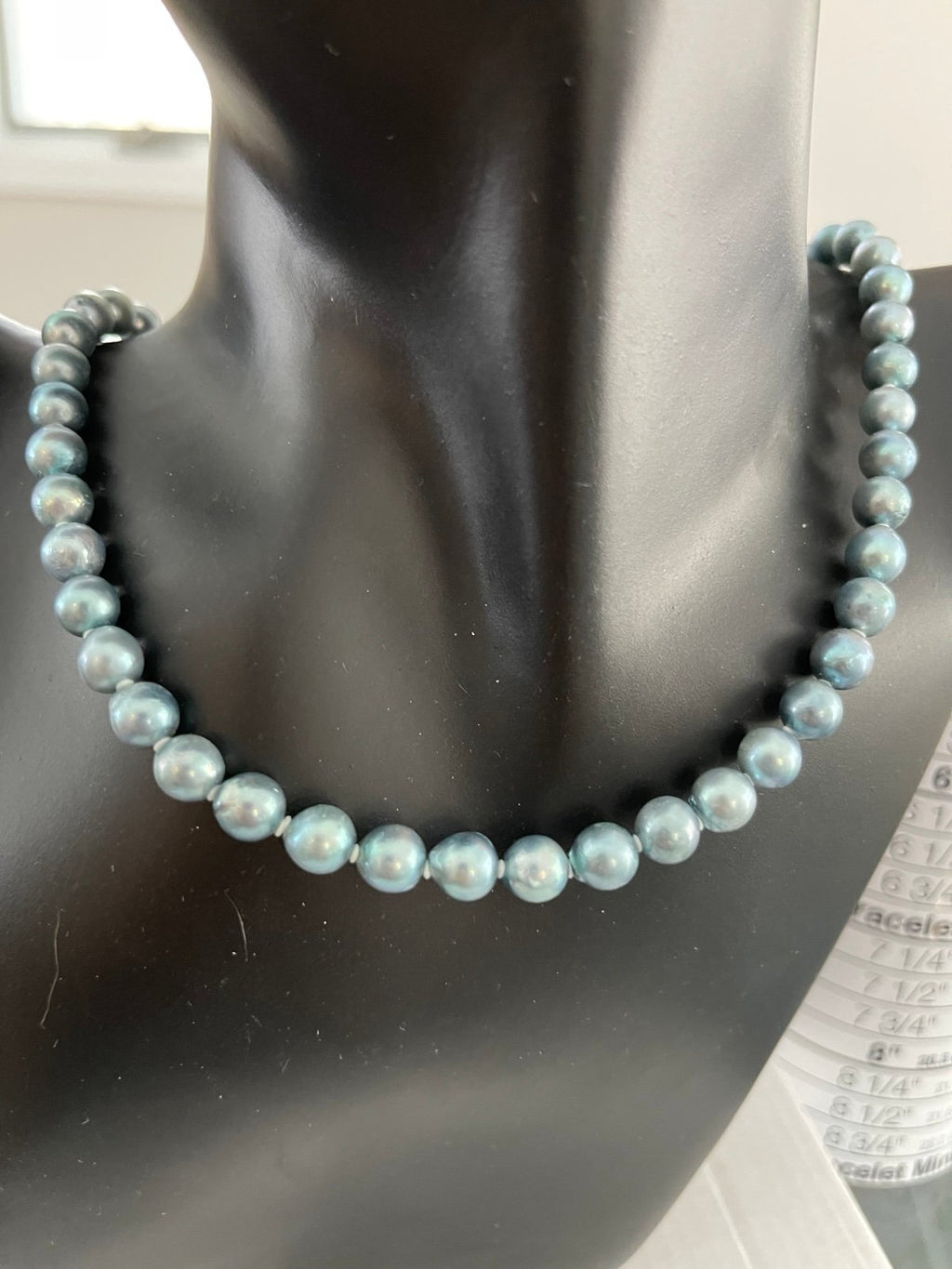 Vintage Light Blue Cultured Pearls with Sterling Silver Floral Clasp