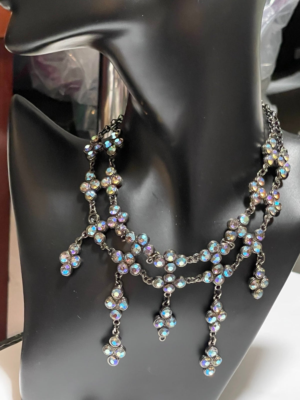 Yochi NY 14in Iridescent Rhinestone Dangle Handcrafted Necklace/Choker