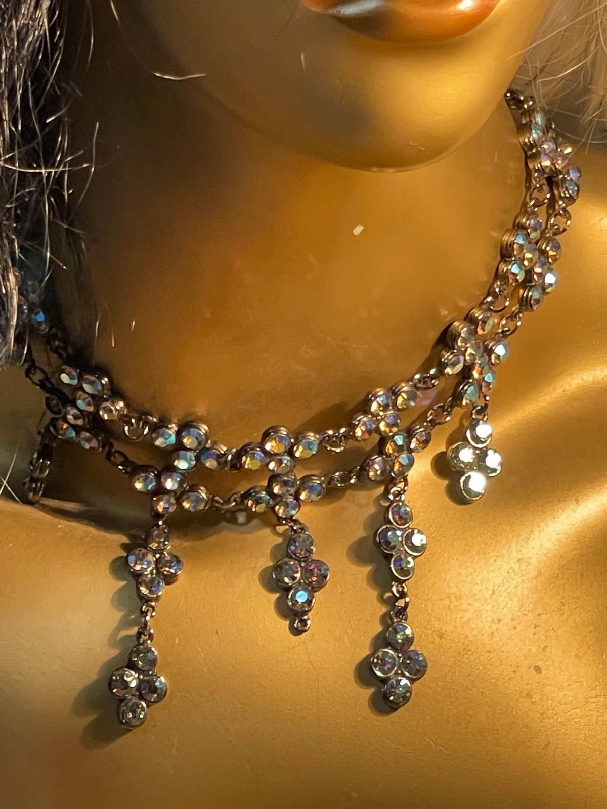 Yochi NY 14in Iridescent Rhinestone Dangle Handcrafted Necklace/Choker