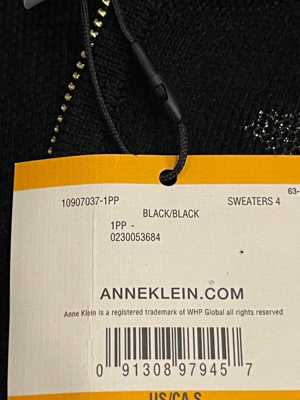Anne Klein Black Zip-Front Shawl Sweater Jacket | Metallic Leaf Design | Size S