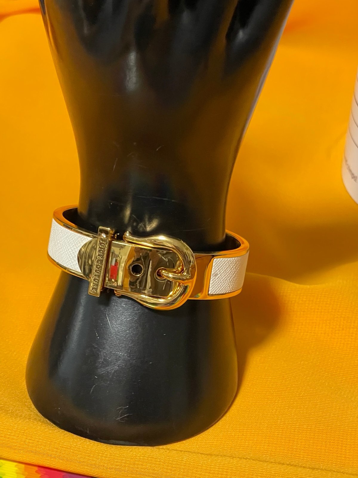 Juicy Couture Gold & White/Cream Buckle Hinge Bracelet