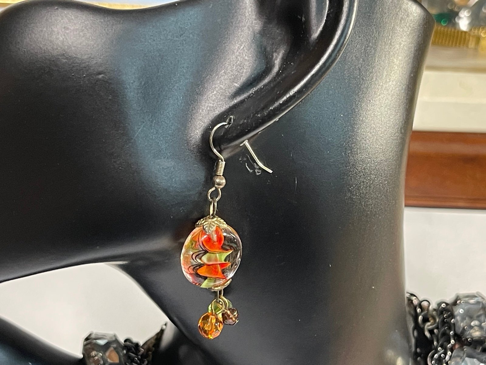 Glass and Goldtone Bead Dangle Earrings