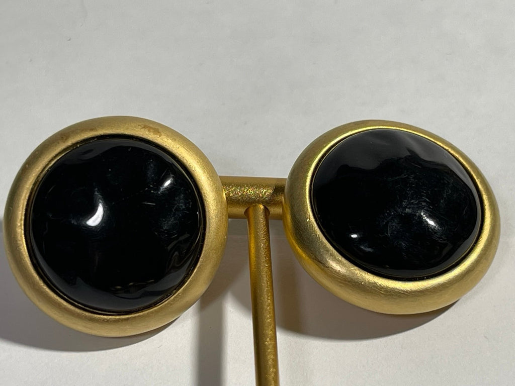 Vintage Ann Taylor Goldtone Black Faceted Crystal Clipon Earrings
